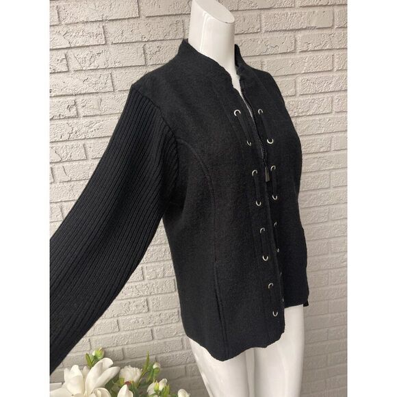 Sarah Spencer Women Black Wool Long Sleeve Lace-Up Detail Sweater Size XL - Picture 5 of 10